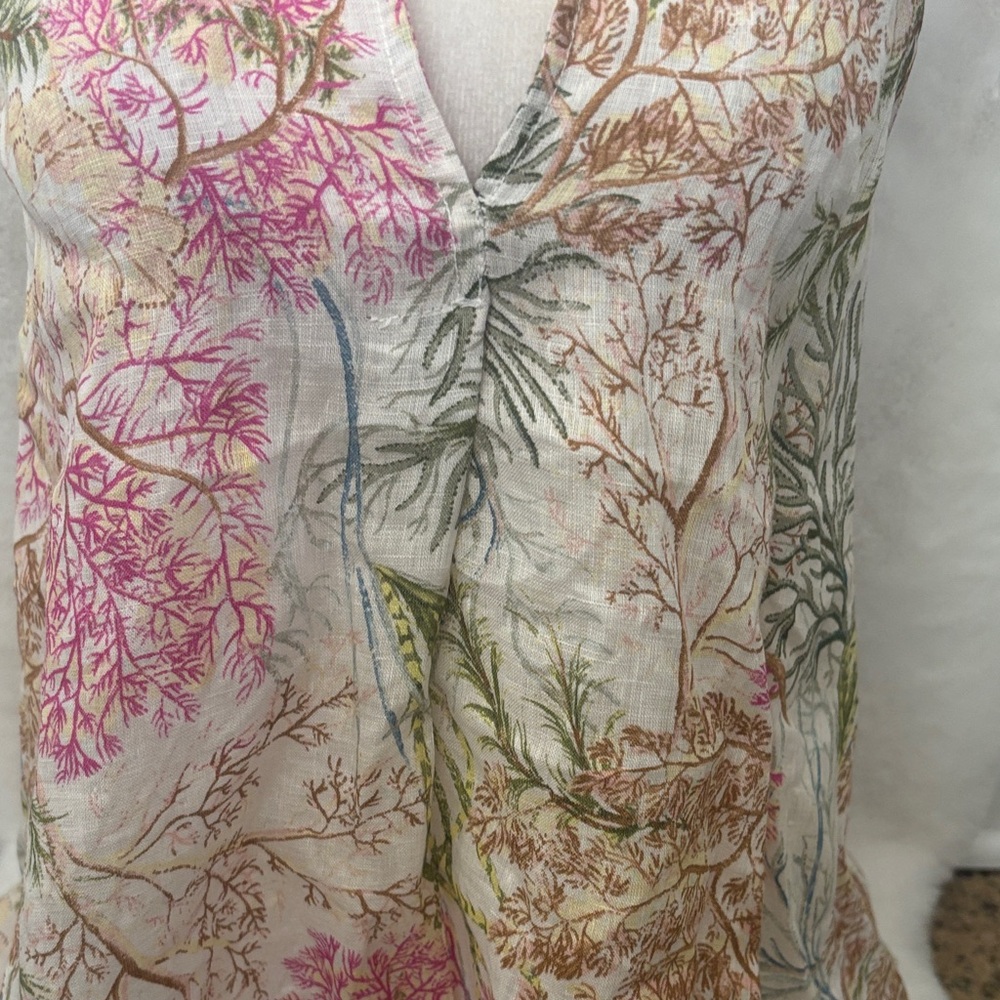 Pilcro Floral Halter Tank Top in White with Pink, Blue, and Tan Prints - Picture 3 of 6